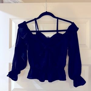 Black, silk, off shoulder top.